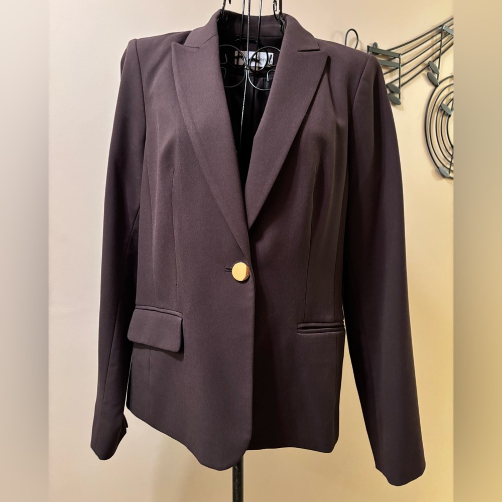 Calvin Klein Women's Dark Brown Blazer  gold button excellent pre loved conditio